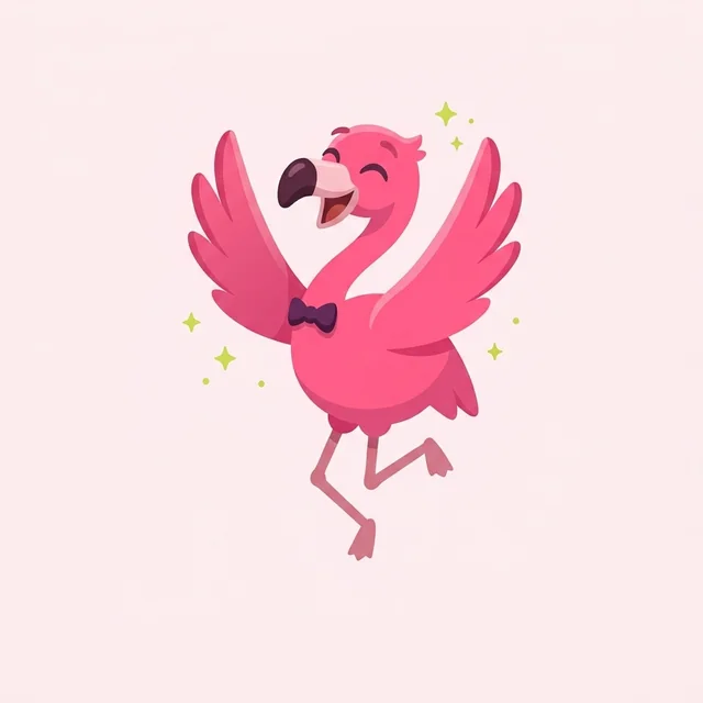 Flo the flamingo celebrating