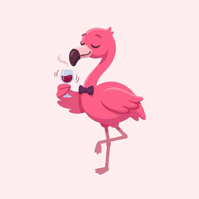 Flo the flamingo swirling a glass